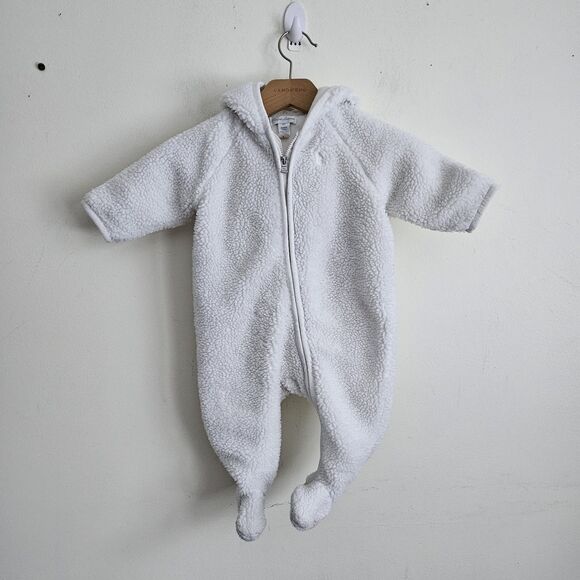 Ralph Lauren Boys 6 Months Shearling Sherpa Bunting Suit White Hooded One Piece